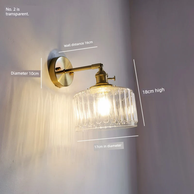 Retro Brass Green Glass Bedroom Style Wall Lamp - Image 6