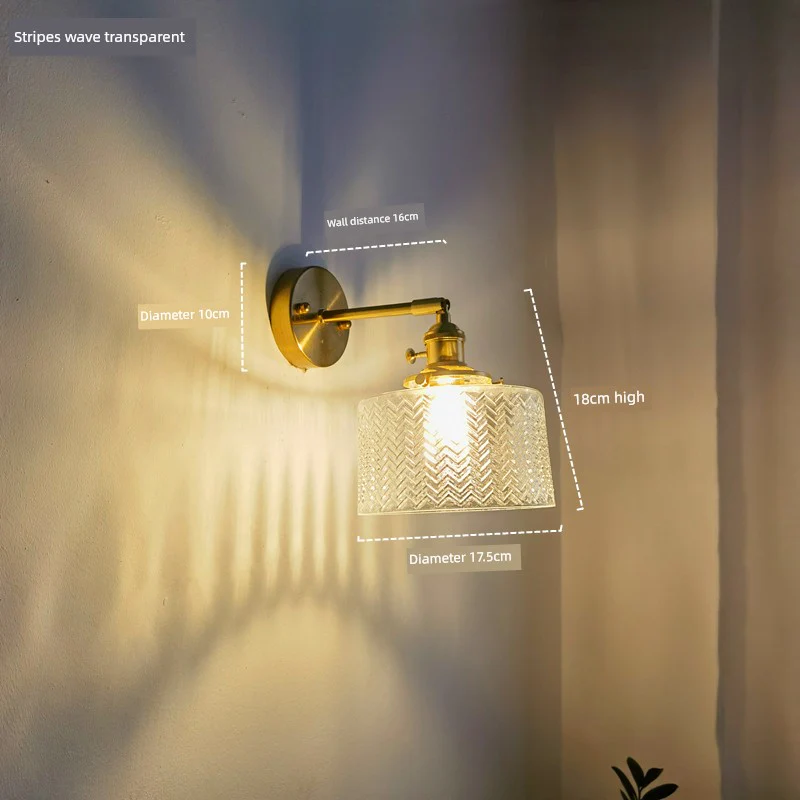 Retro Brass Green Glass Bedroom Style Wall Lamp - Image 9