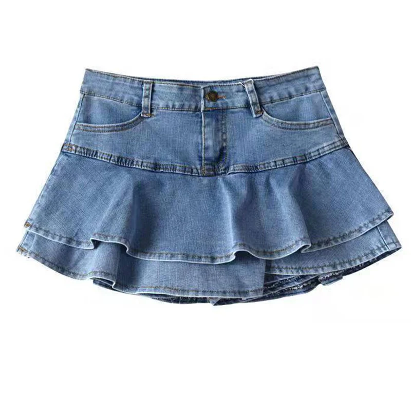 Retro Denim Shorts Skirt Women Summer 2020 Streetwear Ladies Short Skirts Jeans Casual All Match Elastic Ball Gown Saia Female - Image 9