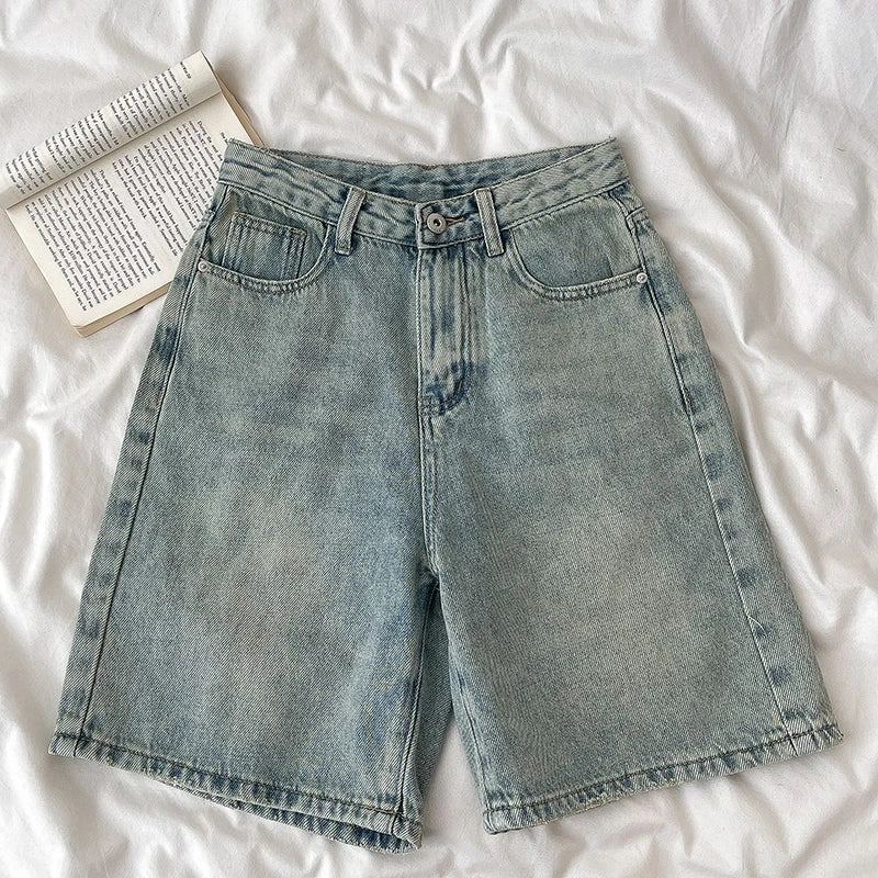 Retro Denim Shorts Women Summer High Waist Loose Wide Leg Straight Short Pants Versatile Casual Half Pants Female Streetwear - Image 2