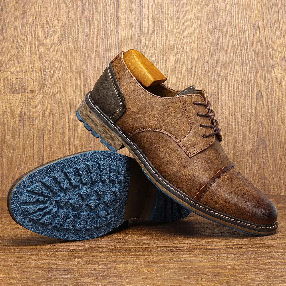 Retro Men's Casual Derby Shoes 2025 Fashion Leather Footwear New Style Men's Slip-On Comfortable Men Shoes - Image 2