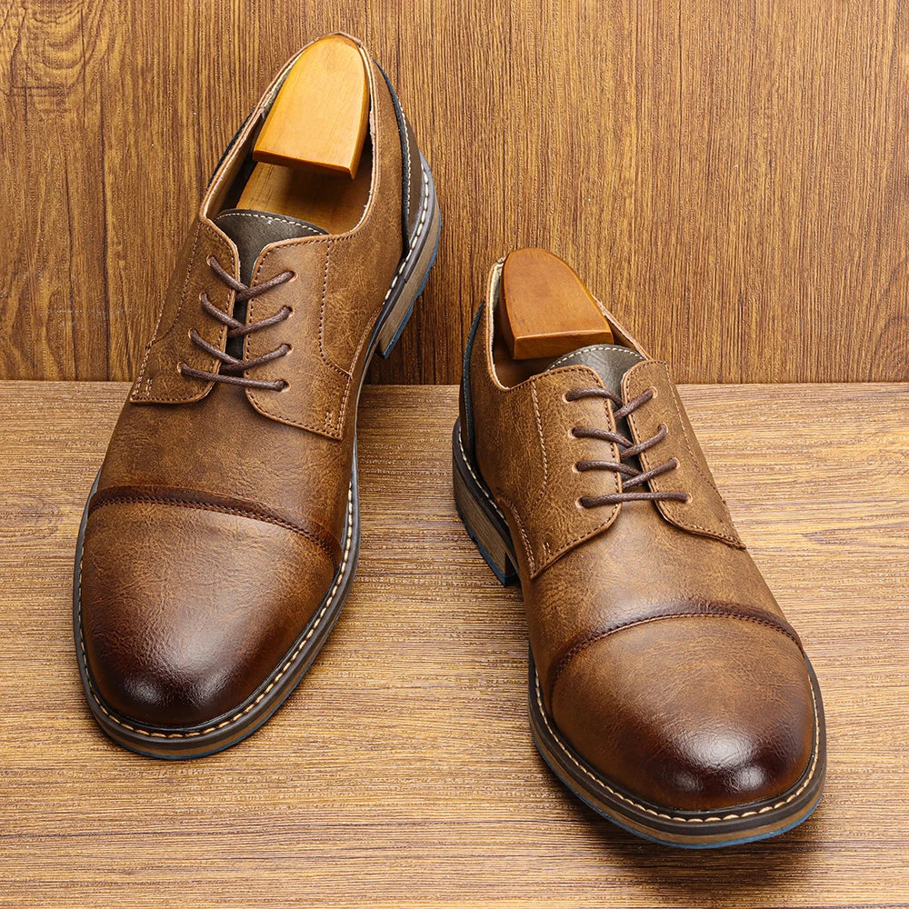 Retro Men's Casual Derby Shoes 2025 Fashion Leather Footwear New Style Men's Slip-On Comfortable Men Shoes - Image 7