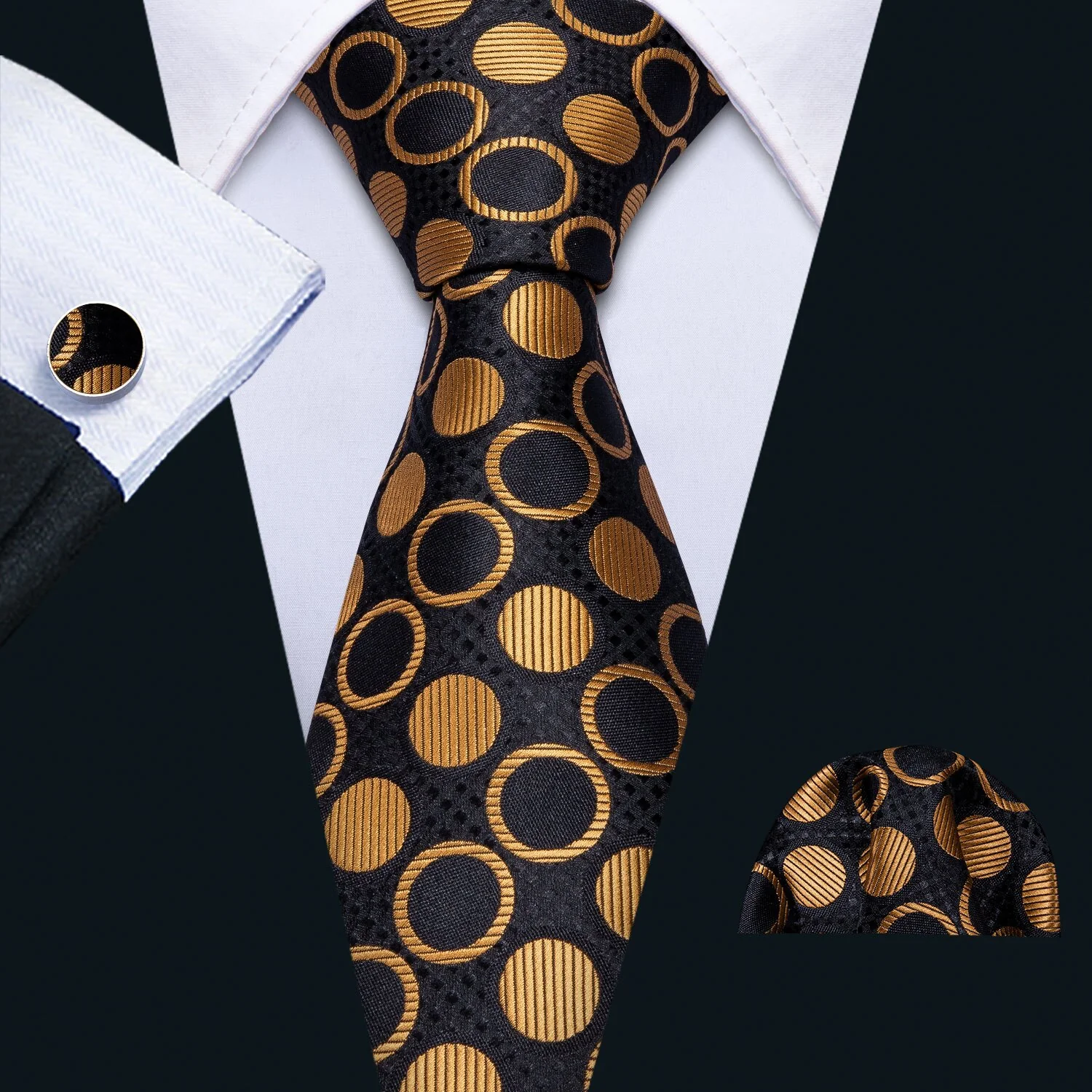 Retro Orange Floral Men Tie Set Silk Jacquard Necktie Wedding Business Handkerchief Cufflinks Tie Barry.Wang Designer FA-5346 - Image 12