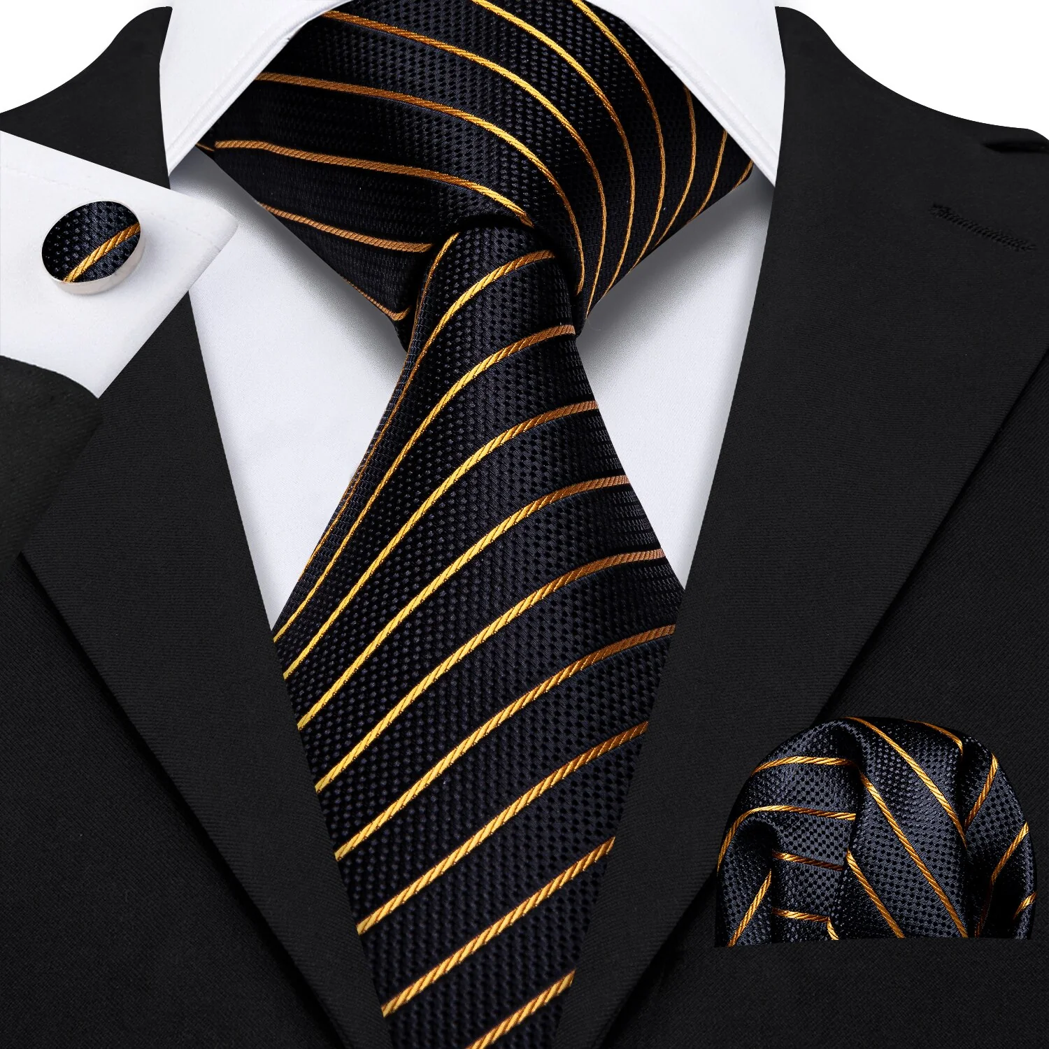 Retro Orange Floral Men Tie Set Silk Jacquard Necktie Wedding Business Handkerchief Cufflinks Tie Barry.Wang Designer FA-5346 - Image 16