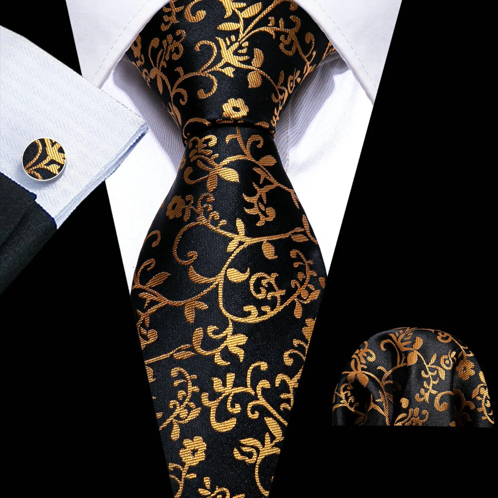 Retro Orange Floral Men Tie Set Silk Jacquard Necktie Wedding Business Handkerchief Cufflinks Tie Barry.Wang Designer FA-5346 - Image 17