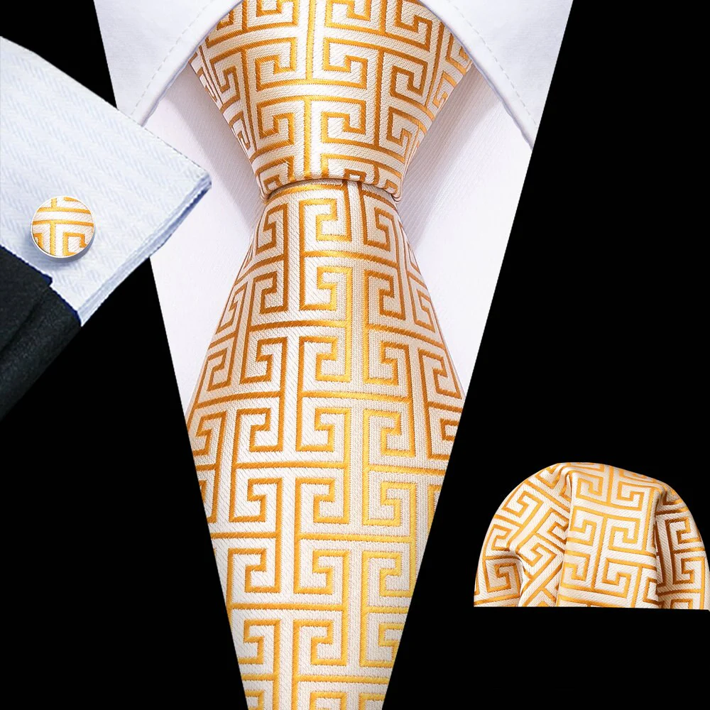 Retro Orange Floral Men Tie Set Silk Jacquard Necktie Wedding Business Handkerchief Cufflinks Tie Barry.Wang Designer FA-5346 - Image 18