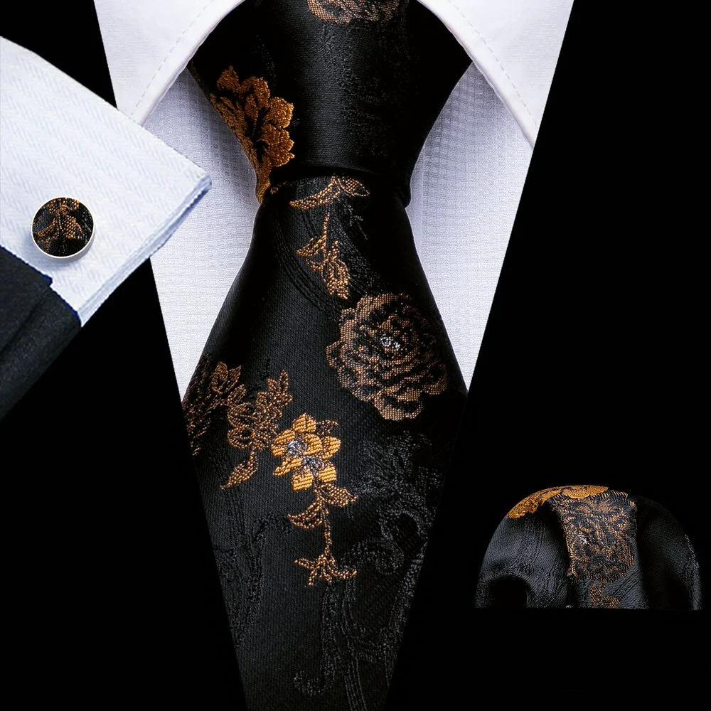 Retro Orange Floral Men Tie Set Silk Jacquard Necktie Wedding Business Handkerchief Cufflinks Tie Barry.Wang Designer FA-5346 - Image 20