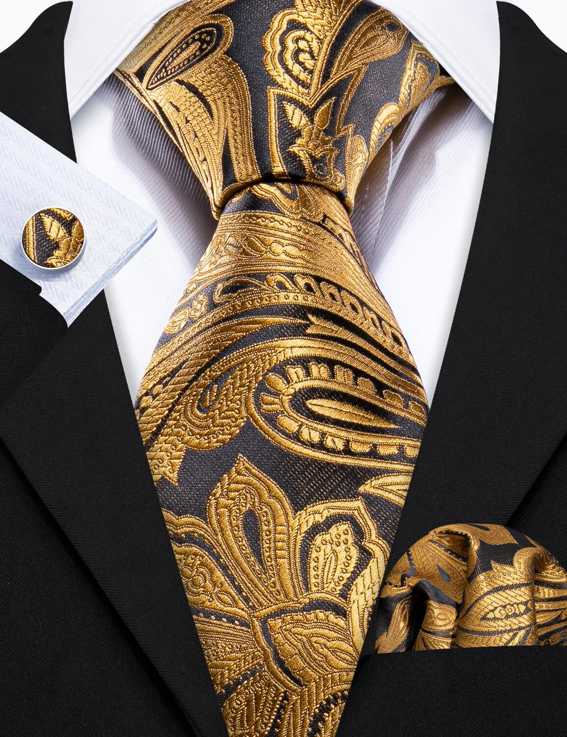 Retro Orange Floral Men Tie Set Silk Jacquard Necktie Wedding Business Handkerchief Cufflinks Tie Barry.Wang Designer FA-5346 - Image 21