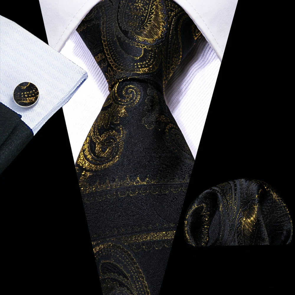 Retro Orange Floral Men Tie Set Silk Jacquard Necktie Wedding Business Handkerchief Cufflinks Tie Barry.Wang Designer FA-5346 - Image 23