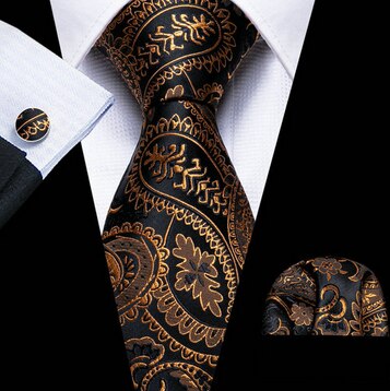 Retro Orange Floral Men Tie Set Silk Jacquard Necktie Wedding Business Handkerchief Cufflinks Tie Barry.Wang Designer FA-5346 - Image 26