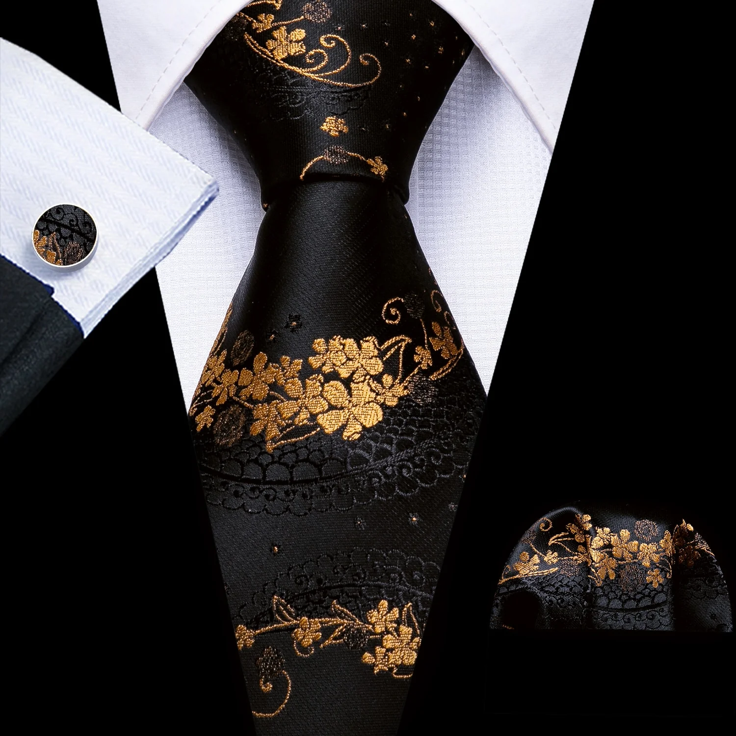 Retro Orange Floral Men Tie Set Silk Jacquard Necktie Wedding Business Handkerchief Cufflinks Tie Barry.Wang Designer FA-5346 - Image 27
