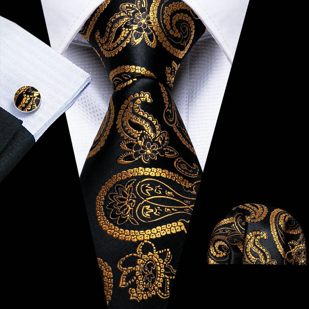 Retro Orange Floral Men Tie Set Silk Jacquard Necktie Wedding Business Handkerchief Cufflinks Tie Barry.Wang Designer FA-5346 - Image 28