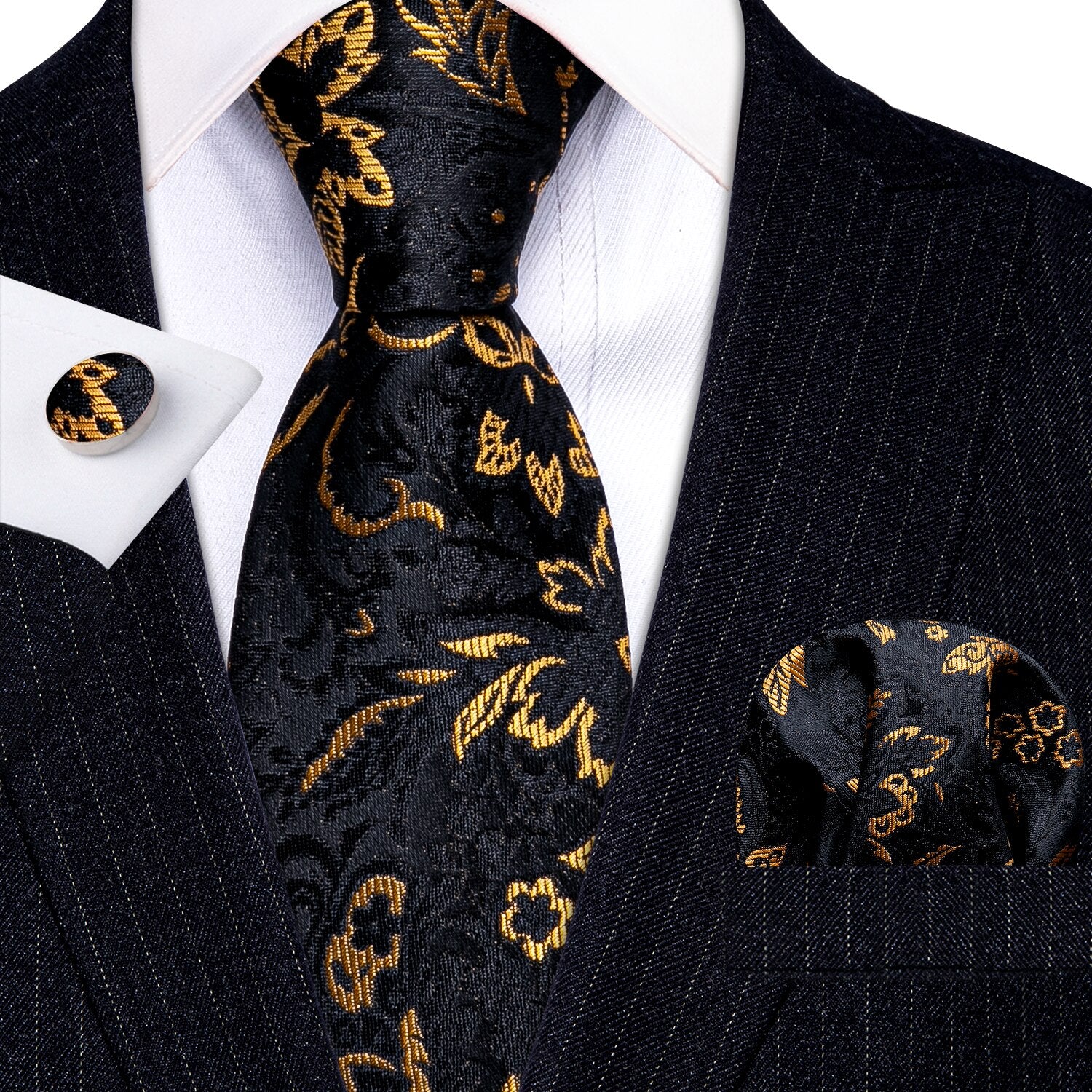 Retro Orange Floral Men Tie Set Silk Jacquard Necktie Wedding Business Handkerchief Cufflinks Tie Barry.Wang Designer FA-5346 - Image 29