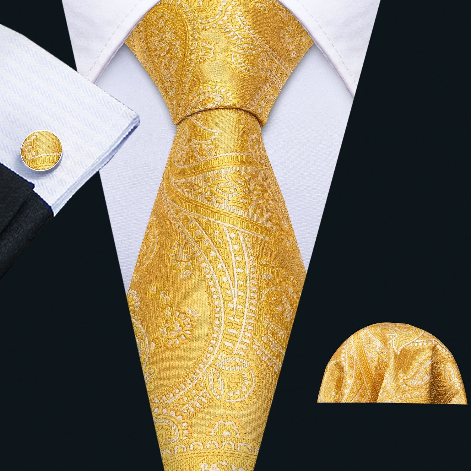 Retro Orange Floral Men Tie Set Silk Jacquard Necktie Wedding Business Handkerchief Cufflinks Tie Barry.Wang Designer FA-5346 - Image 31