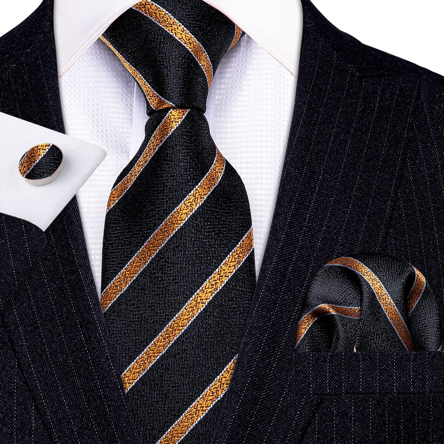 Retro Orange Floral Men Tie Set Silk Jacquard Necktie Wedding Business Handkerchief Cufflinks Tie Barry.Wang Designer FA-5346 - Image 34