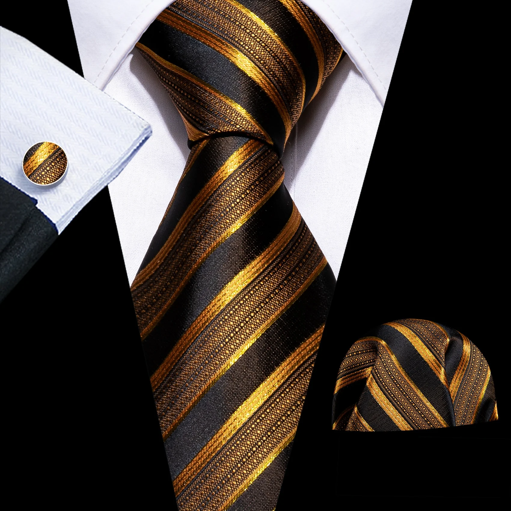 Retro Orange Floral Men Tie Set Silk Jacquard Necktie Wedding Business Handkerchief Cufflinks Tie Barry.Wang Designer FA-5346 - Image 36