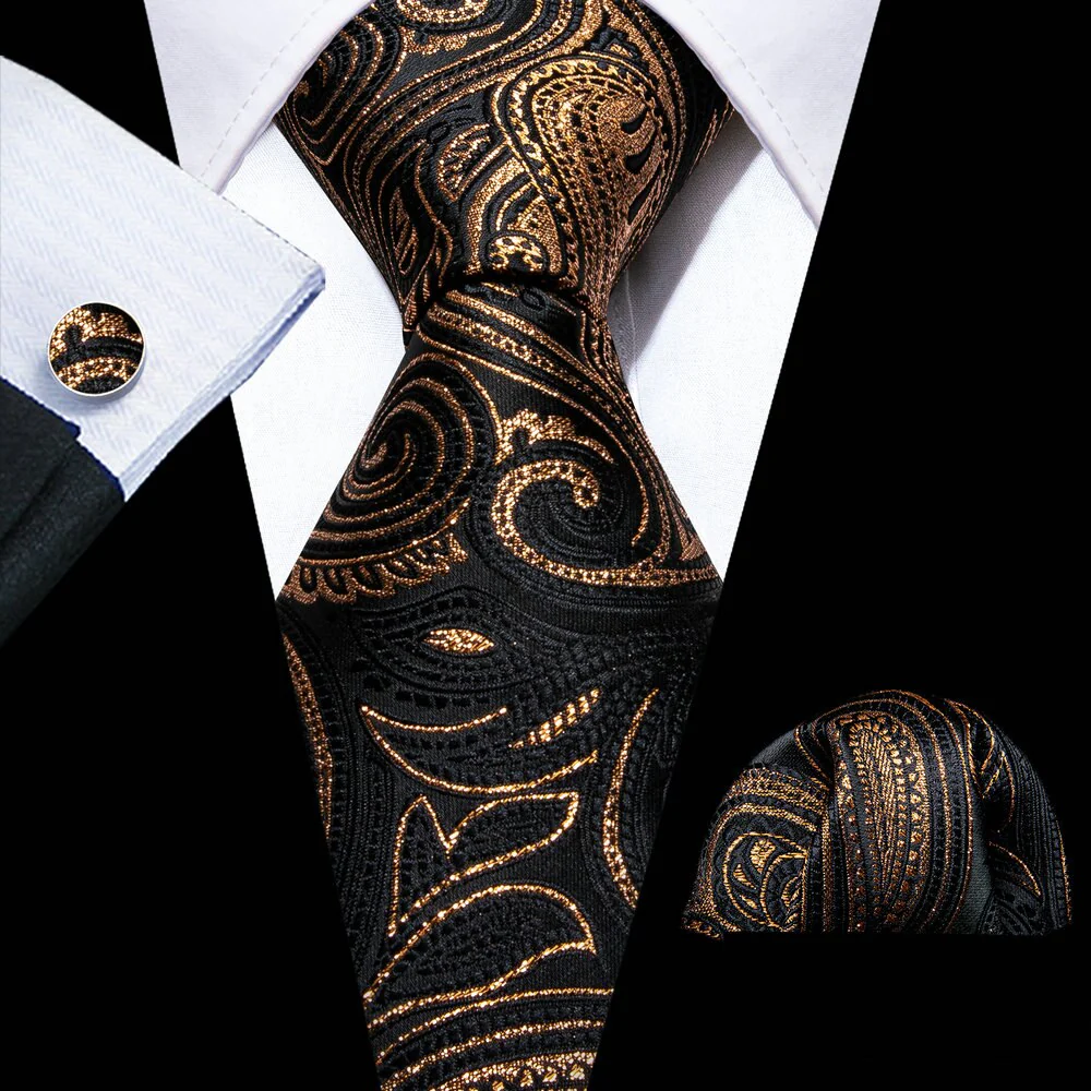 Retro Orange Floral Men Tie Set Silk Jacquard Necktie Wedding Business Handkerchief Cufflinks Tie Barry.Wang Designer FA-5346 - Image 39