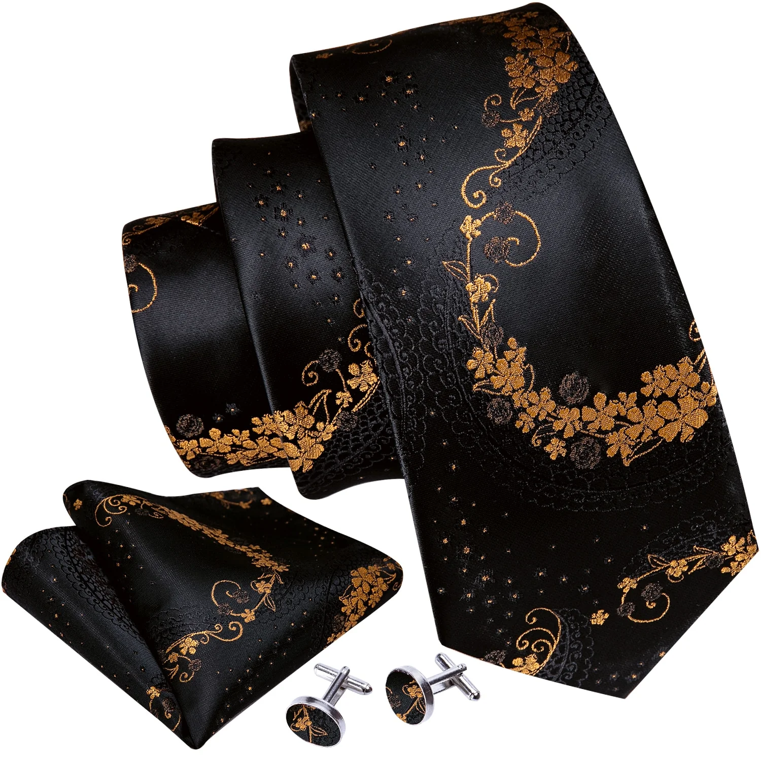Retro Orange Floral Men Tie Set Silk Jacquard Necktie Wedding Business Handkerchief Cufflinks Tie Barry.Wang Designer FA-5346 - Image 43