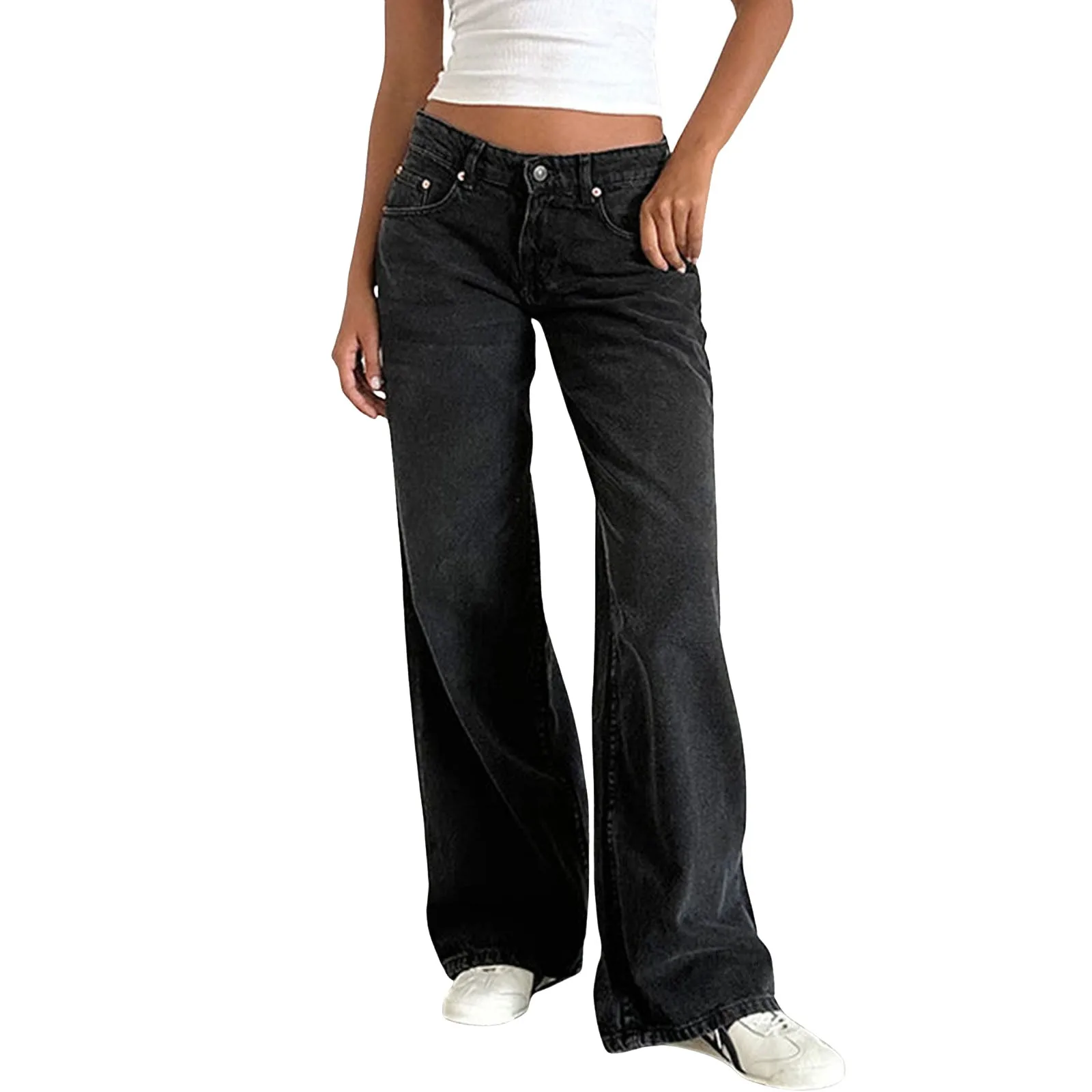 Retro Washed Jeans Women'S Design Sense Mid Waisted Straight-Leg Pants Loose Wide-Leg Mopping Pants Jeans Pants For Woman Jean - Image 11