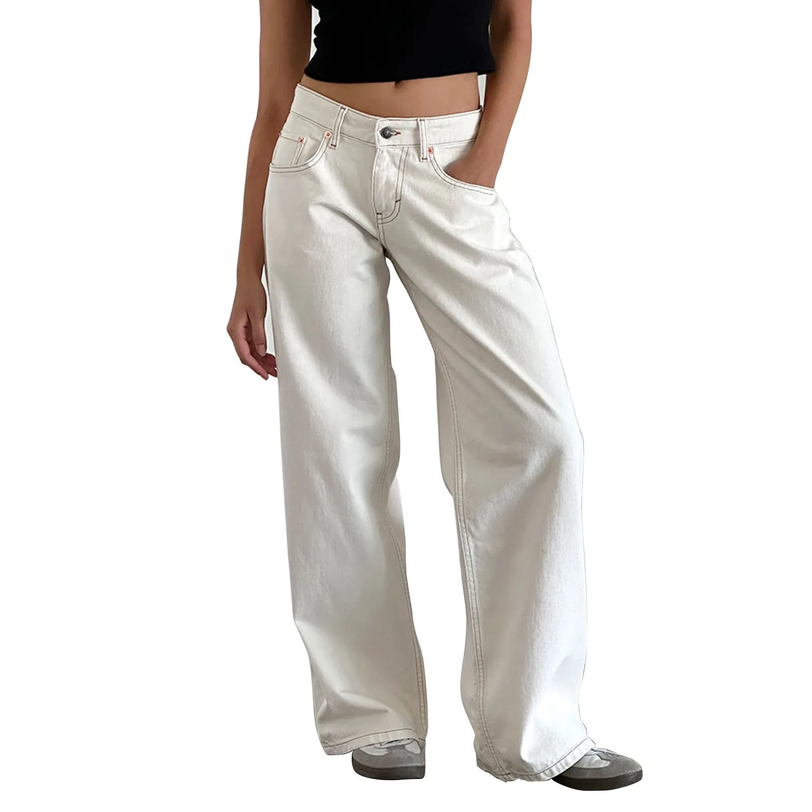 Retro Washed Jeans Women'S Design Sense Mid Waisted Straight-Leg Pants Loose Wide-Leg Mopping Pants Jeans Pants For Woman Jean - Image 17