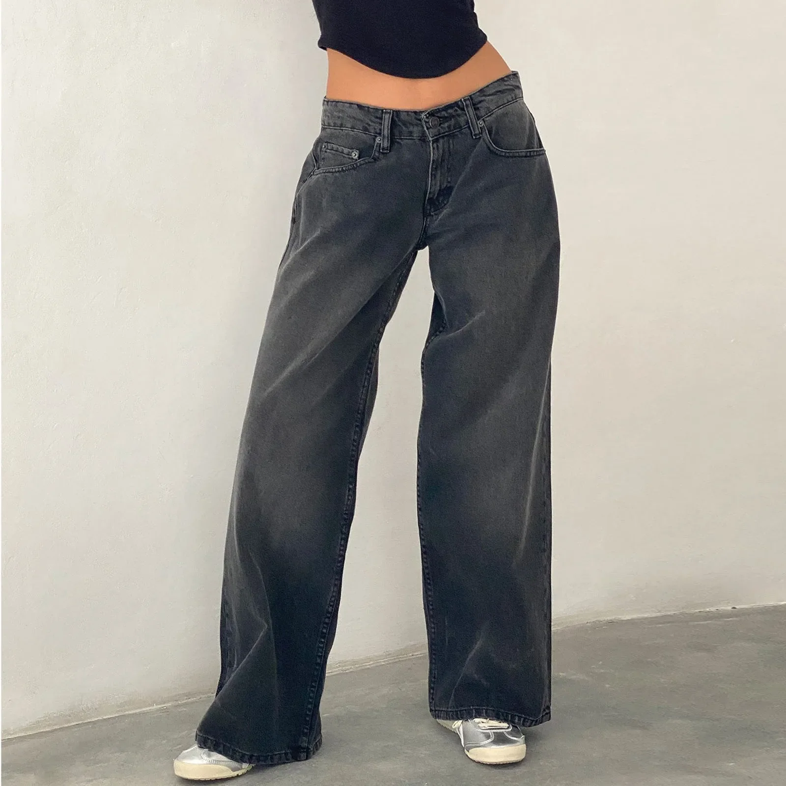 Retro Washed Jeans Women'S Design Sense Mid Waisted Straight-Leg Pants Loose Wide-Leg Mopping Pants Jeans Pants For Woman Jean - Image 19