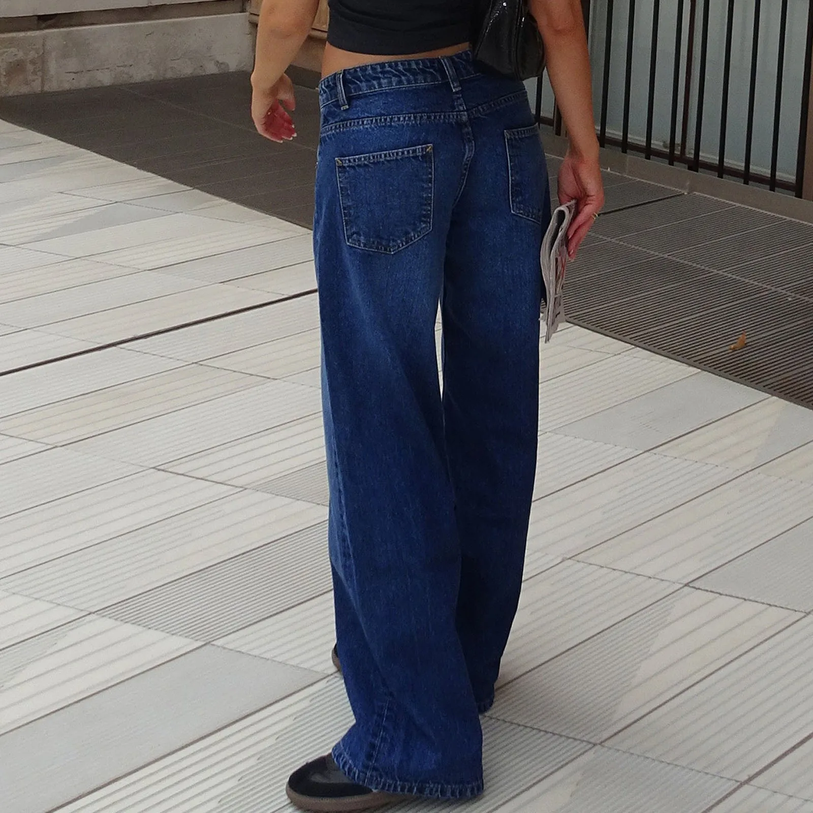 Retro Washed Jeans Women'S Design Sense Mid Waisted Straight-Leg Pants Loose Wide-Leg Mopping Pants Jeans Pants For Woman Jean - Image 2
