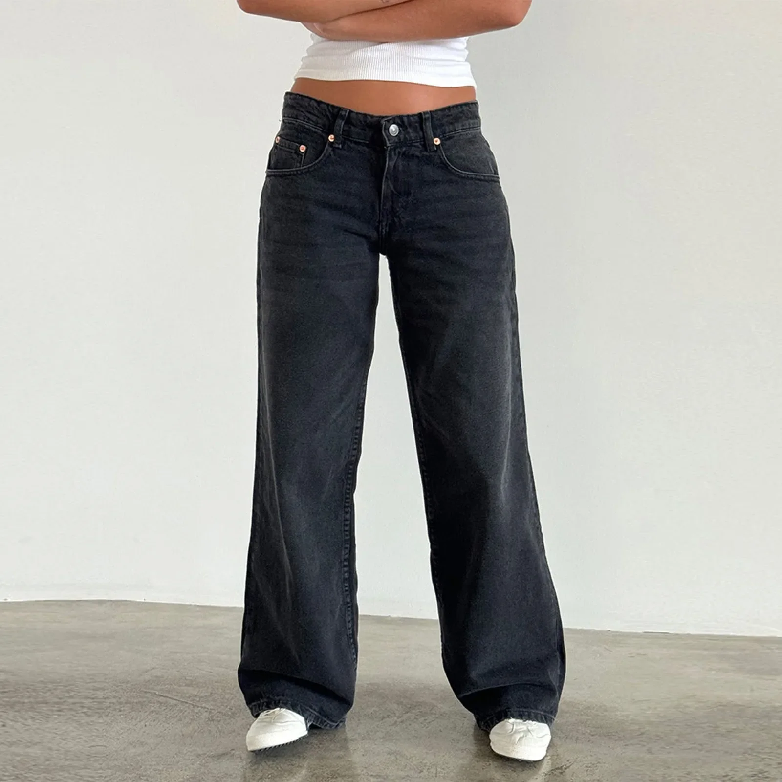 Retro Washed Jeans Women'S Design Sense Mid Waisted Straight-Leg Pants Loose Wide-Leg Mopping Pants Jeans Pants For Woman Jean - Image 21