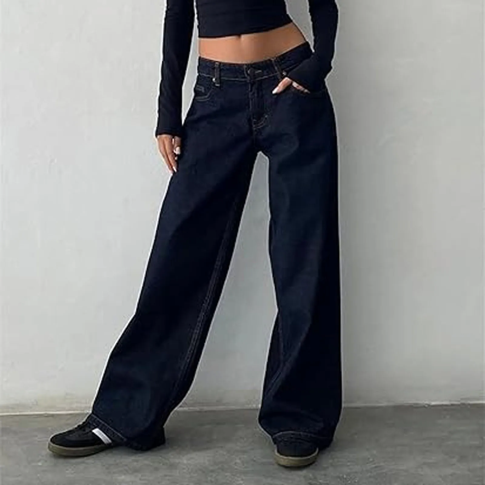 Retro Washed Jeans Women'S Design Sense Mid Waisted Straight-Leg Pants Loose Wide-Leg Mopping Pants Jeans Pants For Woman Jean - Image 23