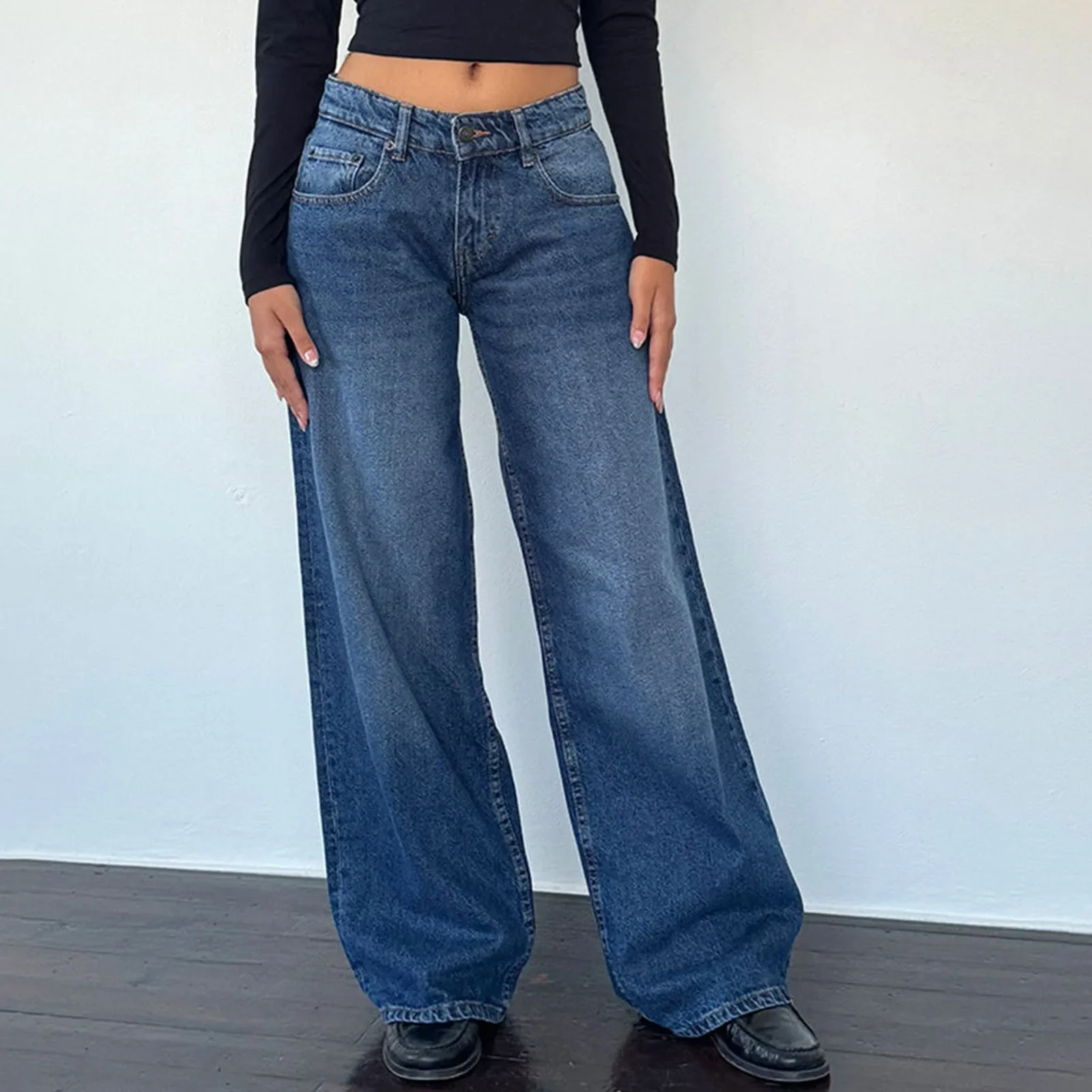 Retro Washed Jeans Women'S Design Sense Mid Waisted Straight-Leg Pants Loose Wide-Leg Mopping Pants Jeans Pants For Woman Jean - Image 24