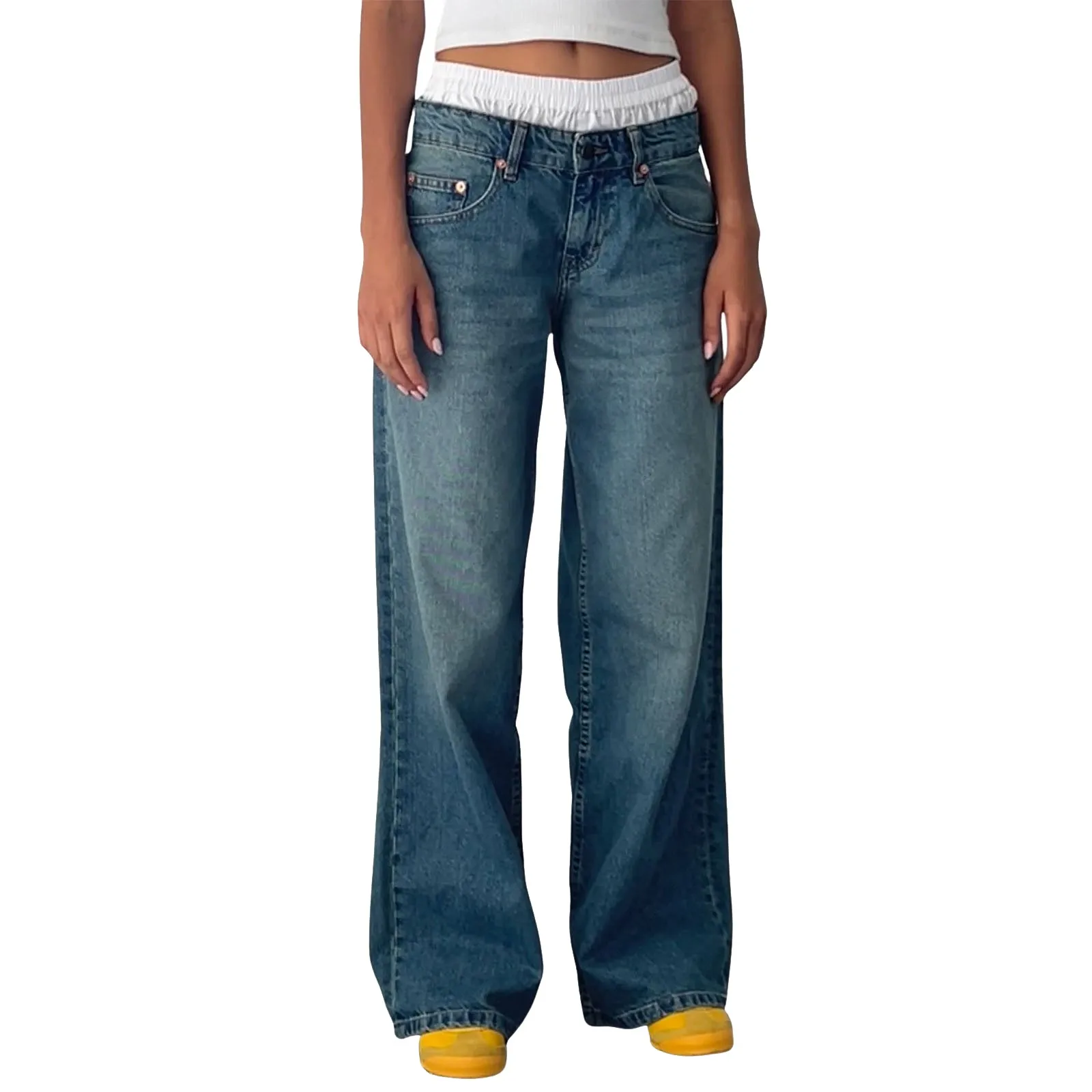 Retro Washed Jeans Women'S Design Sense Mid Waisted Straight-Leg Pants Loose Wide-Leg Mopping Pants Jeans Pants For Woman Jean - Image 7
