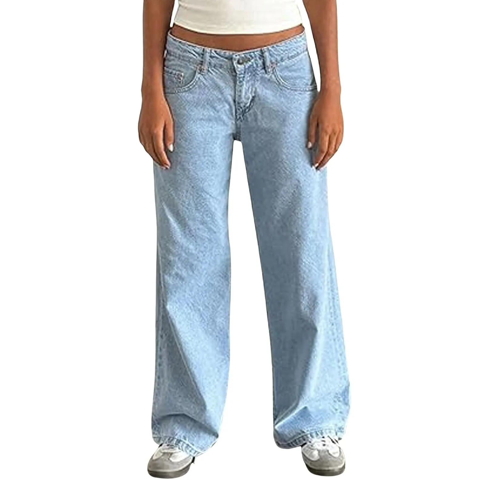 Retro Washed Jeans Women'S Design Sense Mid Waisted Straight-Leg Pants Loose Wide-Leg Mopping Pants Jeans Pants For Woman Jean - Image 9
