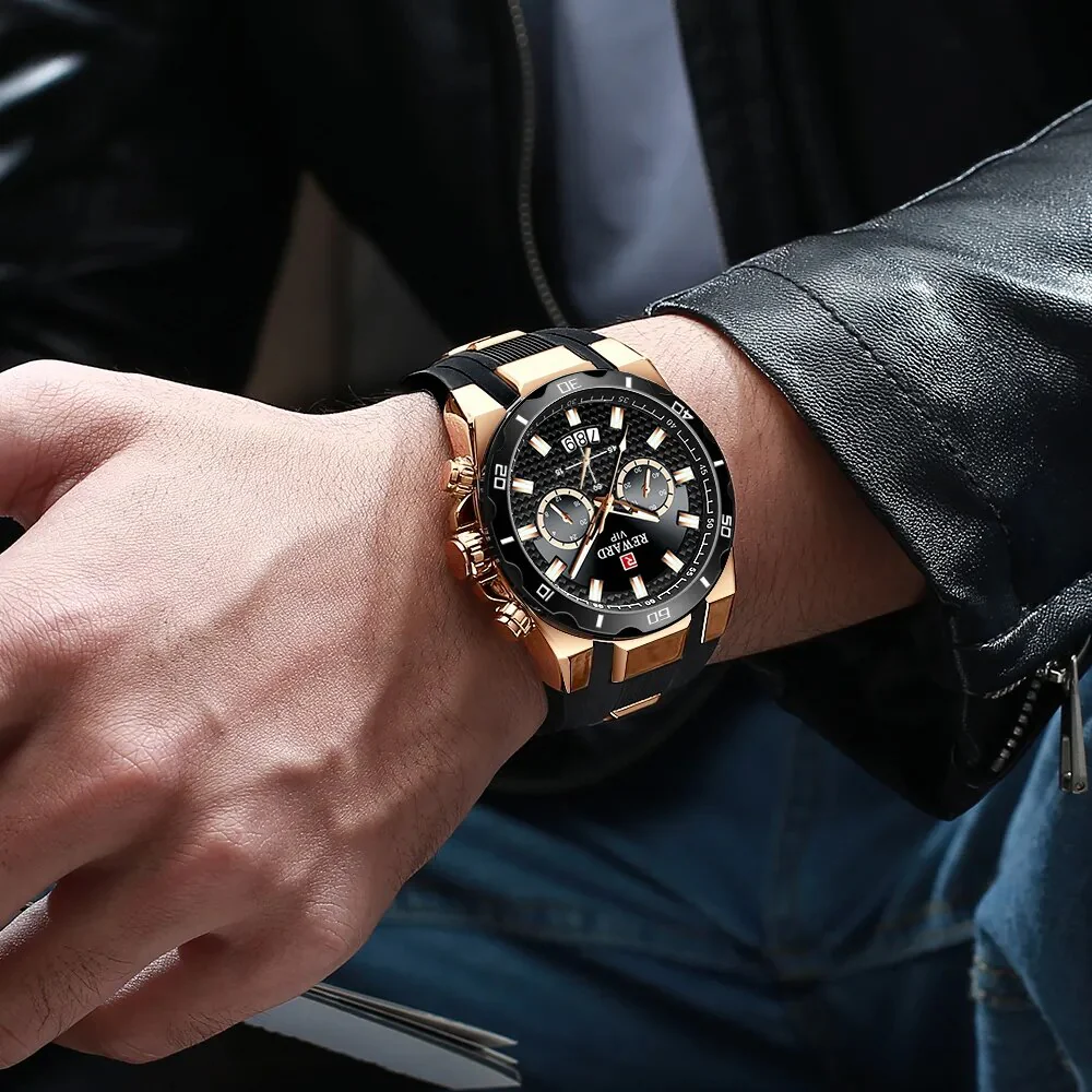 REWARD Fashion Big Dial Men's Watch Men Top Brand Luxury Chronograph Silicone Sport Quartz Watches Waterproof relogio Masculino - Image 13
