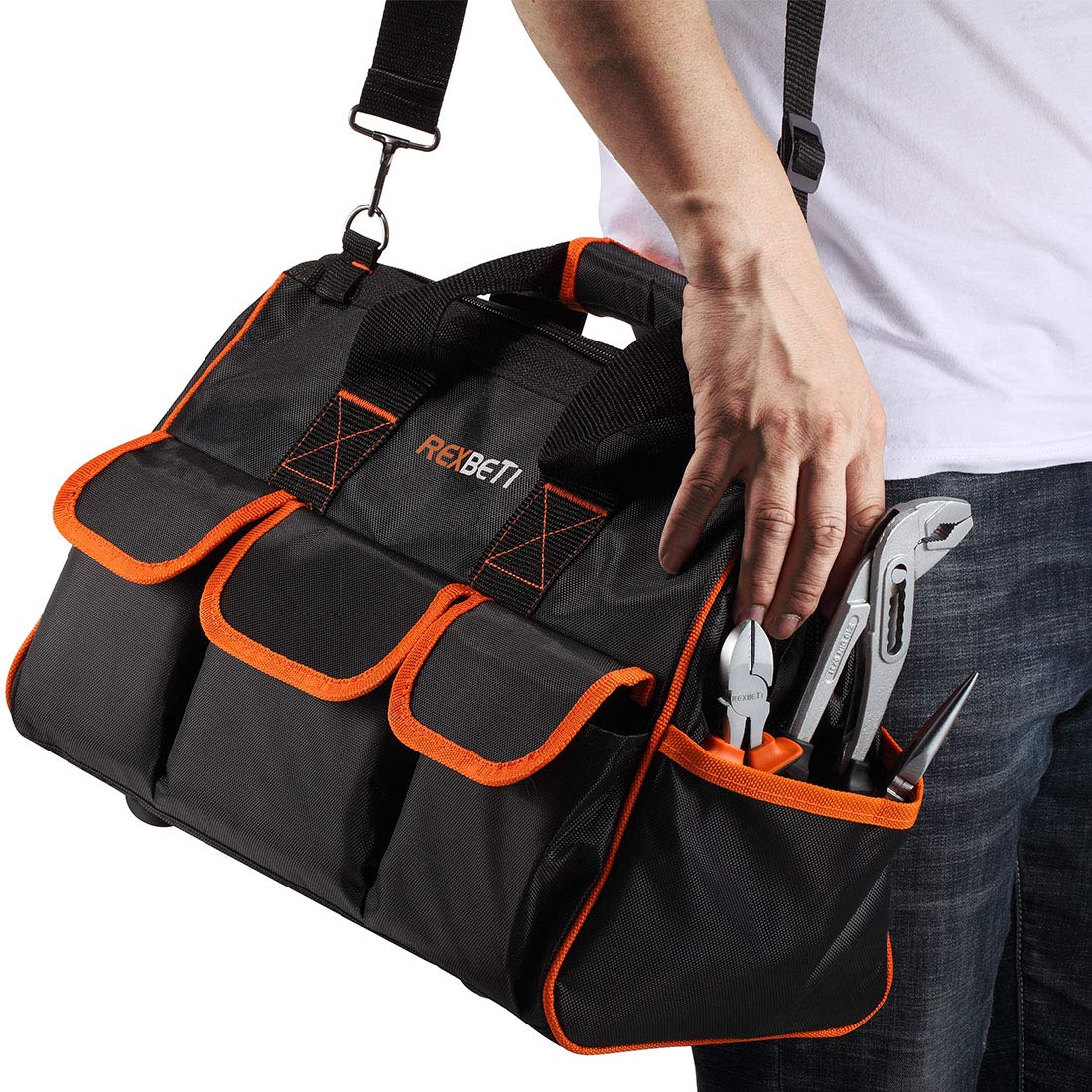 REXBETI 219-Piece Premium Tool Kit with 16 inch Tool Bag, Steel Home Repairing Tool Set, Large Mouth Opening Tool Bag with 19 Pockets - Image 2