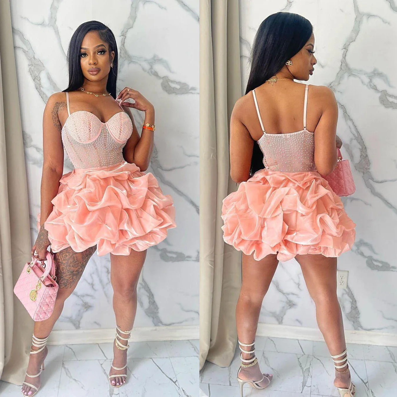 Rhinestone Puffy Dress Mini Party Sexy Luxury Dresses 2023 Summer Women Clothes Evening Bodycon Birthday Elegant Bubble Dress - Image 9