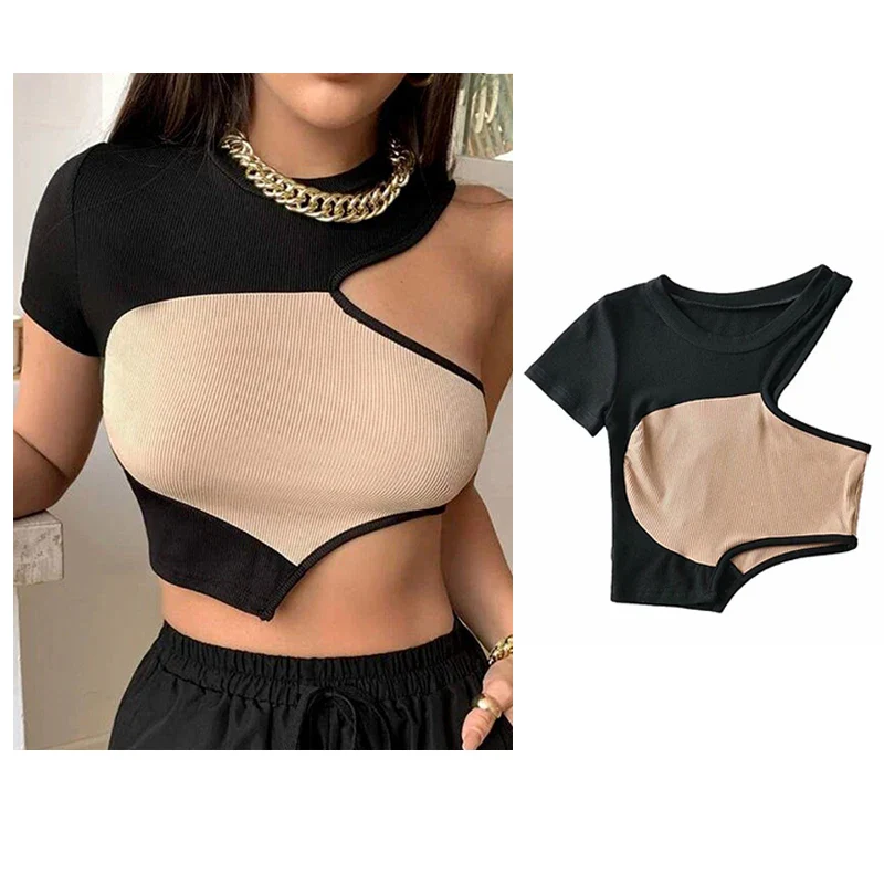 Rhinestone Y2k Sexy Punk Vintage Goth Black T Shirt Summer Clothes For Women Fashion Crop Top O-neck Short Sleeve Tee Streetwear - Image 6