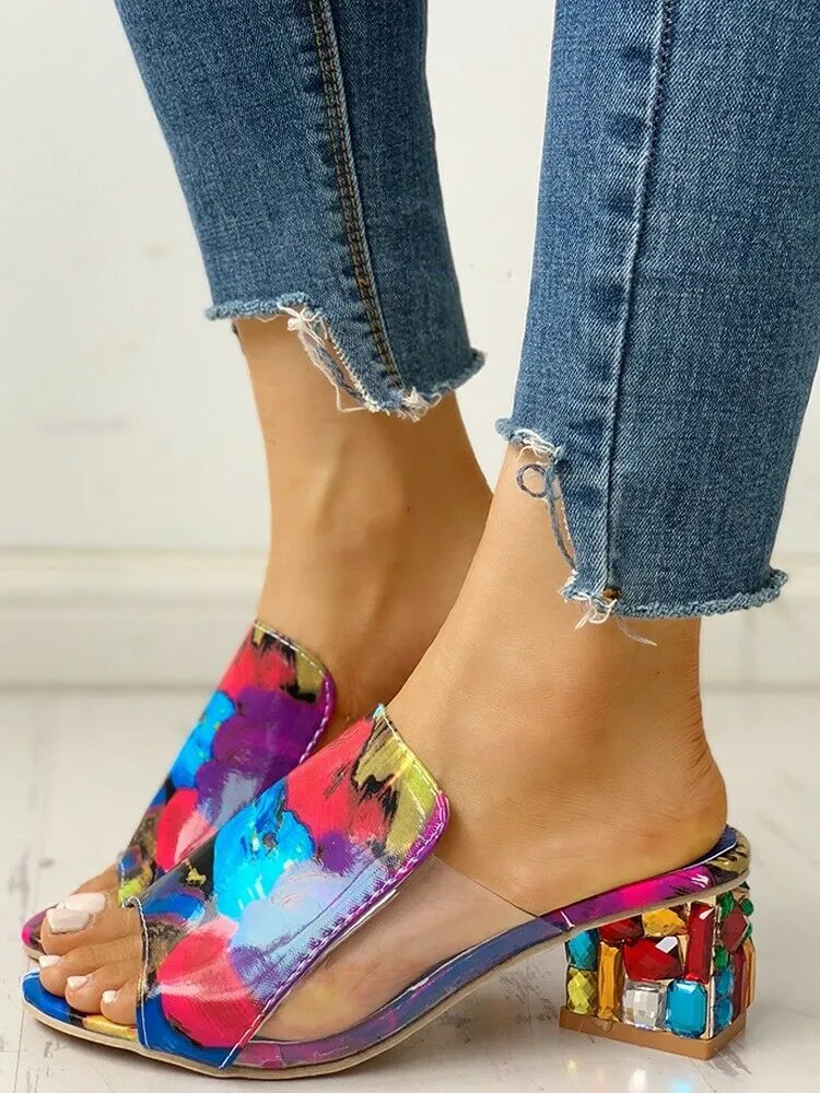 Rhinestones Sandals Women Square Heels Summer Sandals Peep Toe Ladies Multi Colors Wedge Shoes Sandalias De Verano Para Mujer - Image 2