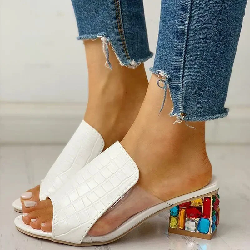 Rhinestones Sandals Women Square Heels Summer Sandals Peep Toe Ladies Multi Colors Wedge Shoes Sandalias De Verano Para Mujer - Image 4