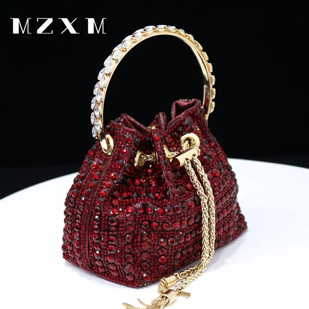 Rhinestones Women Evening Bags Bucket Design Party Day Clutch Soft Mixed Color Handle Design Handbags Purse Mature - Image 12