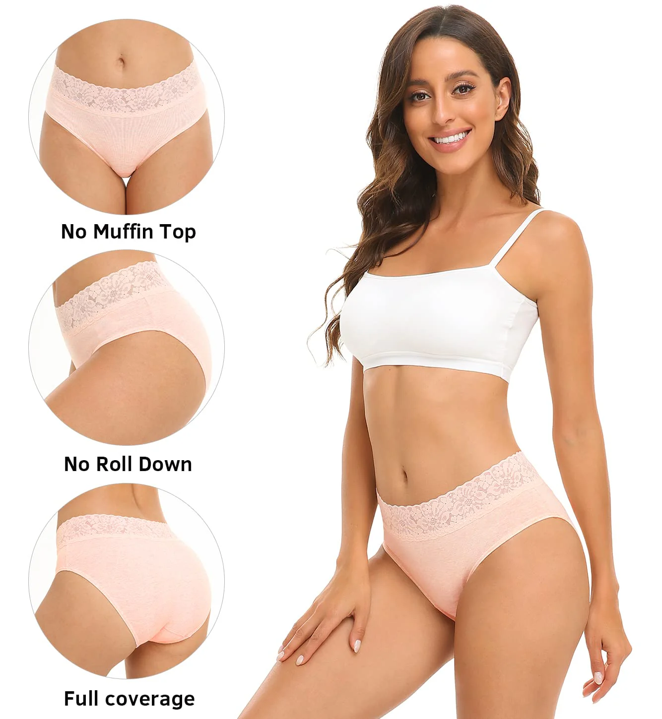 RHYFF Womens Underwear Cotton Hipster Panties Lace Soft Bikini Panty Ladies Stretch Full Briefs 5 Pack S-XL(R6004M-Light) - Image 6