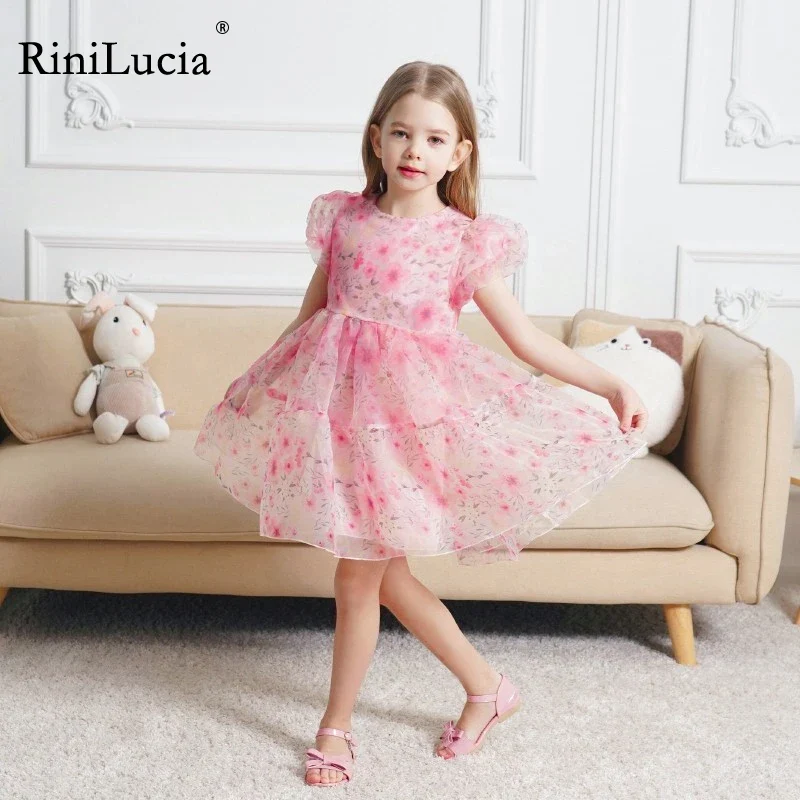 RiniLucia 2023 New Summer Baby Girl Dress Floral Print Cute Princess Dress Children Kids Party Dresses Girls Clothes Vestido - Image 14