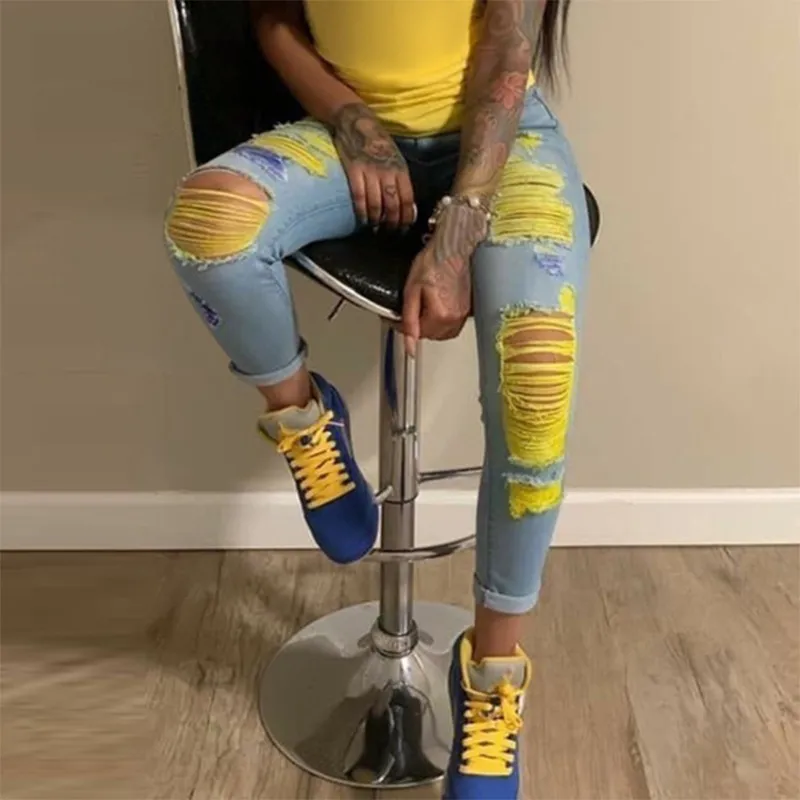Ripped jeans High Waist Hole Women Trousers Club Outfits 2023 Street trendy feet pants light-colored Sexy Hollow out denim Pant - Image 8