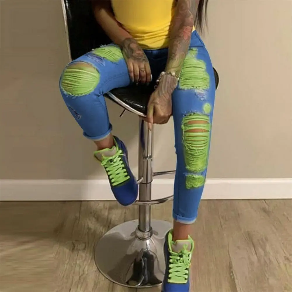 Ripped jeans High Waist Hole Women Trousers Club Outfits 2023 Street trendy feet pants light-colored Sexy Hollow out denim Pant - Image 9