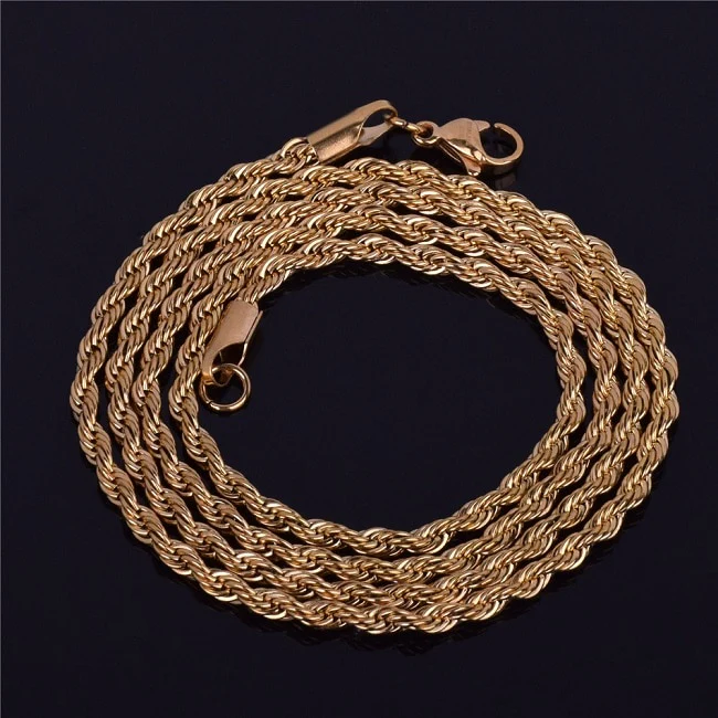Rope Chain Necklace Gold Color Stainless Steel Hip Hop Jewelry For Women - Image 3