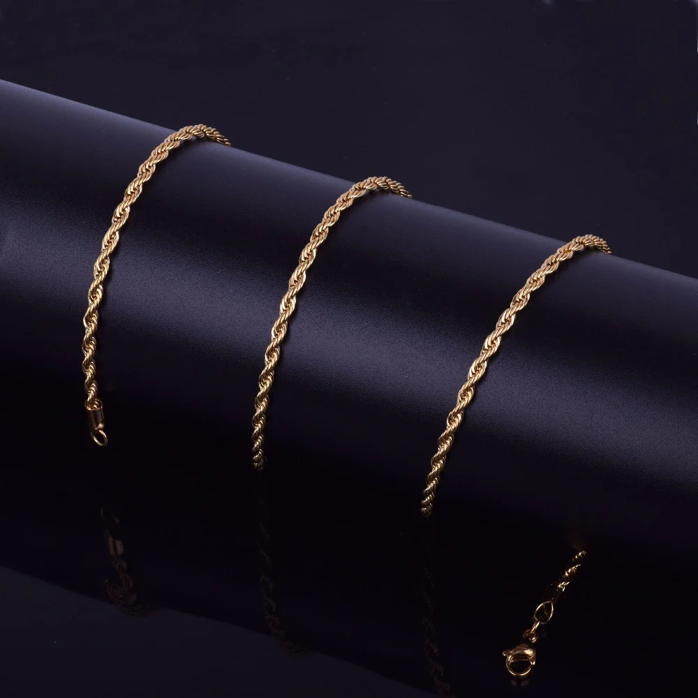 Rope Chain Necklace Gold Color Stainless Steel Hip Hop Jewelry For Women - Image 4