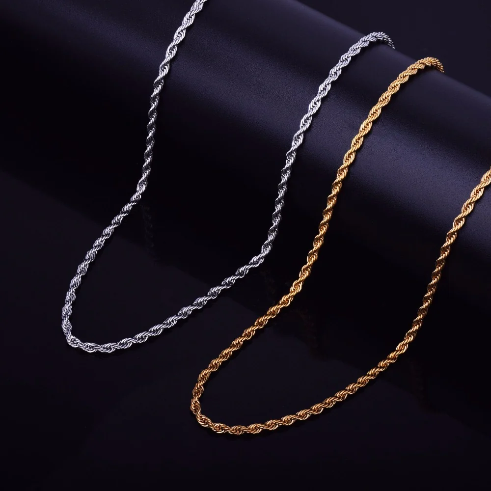 Rope Chain Necklace Gold Color Stainless Steel Hip Hop Jewelry For Women - Image 7