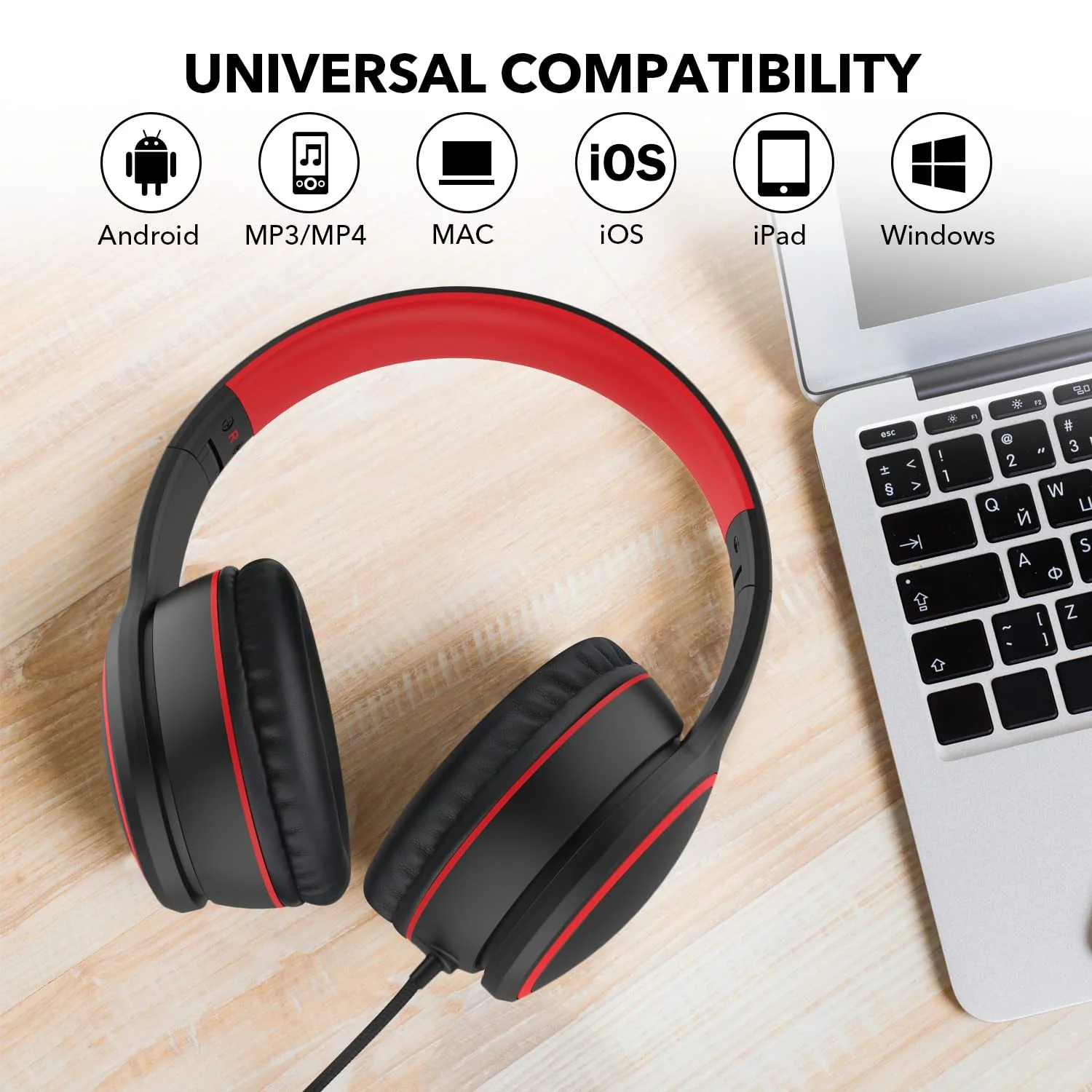 RORSOU R10 On-Ear Headphones with Microphone, Lightweight Folding Stereo Bass Headphones with 1.5M No-Tangle Cord, Portable Wired Headphones for Smartphone Tablet Computer MP3 / 4 (Black) - Image 3