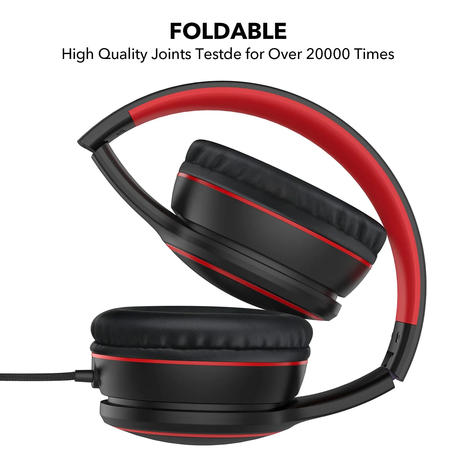 RORSOU R10 On-Ear Headphones with Microphone, Lightweight Folding Stereo Bass Headphones with 1.5M No-Tangle Cord, Portable Wired Headphones for Smartphone Tablet Computer MP3 / 4 (Black) - Image 6
