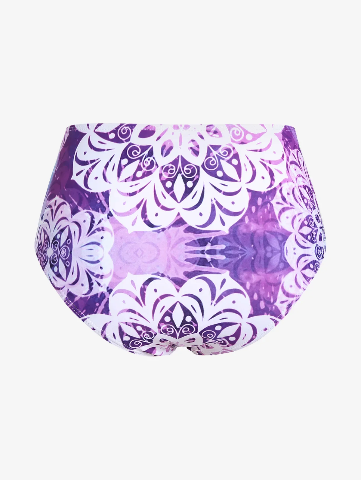 ROSEGAL Plus Size Women Three Piece Padded Tankini Swimsuit Bikinis Set Purple Ethnic Printed Ombre O-ring Handkerchief Swimwear - Image 3