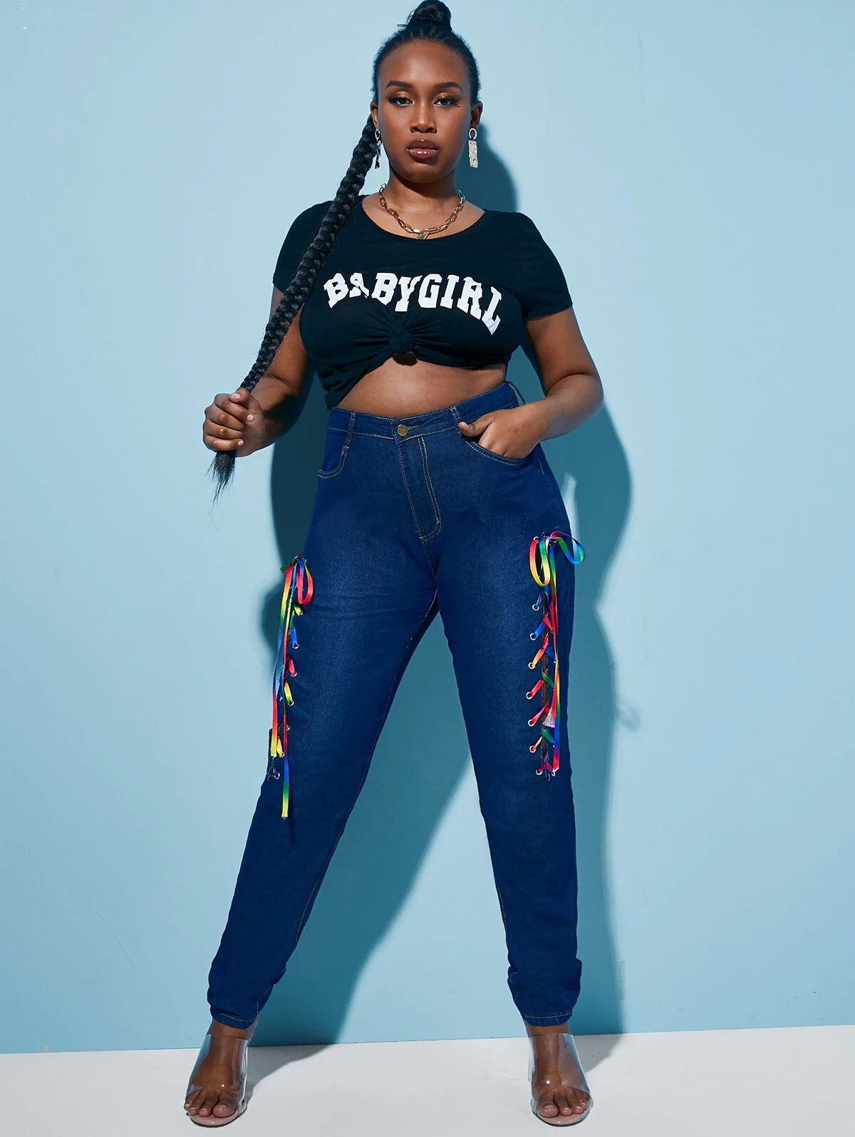 ROSEGAL Women's Plus Size Jeans Skinny Colorful Lace Up Front Plus Size Jeans Streetwear Pencil Pants Trousers Mujer - Image 5