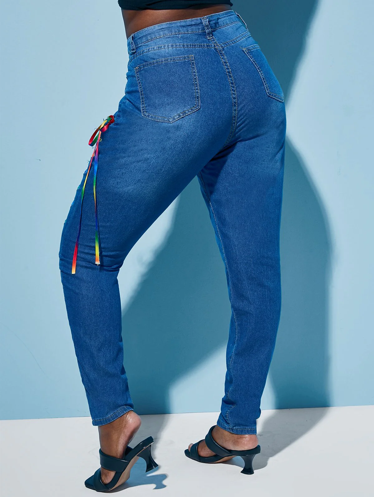 ROSEGAL Women's Plus Size Jeans Skinny Colorful Lace Up Front Plus Size Jeans Streetwear Pencil Pants Trousers Mujer - Image 7
